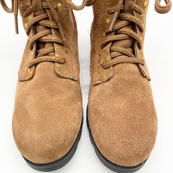 Sorel Emelie Combat Boot Womens 5 Waterproof Suede Gold Stars Boho Fairy Grunge - Picture 3 of 13